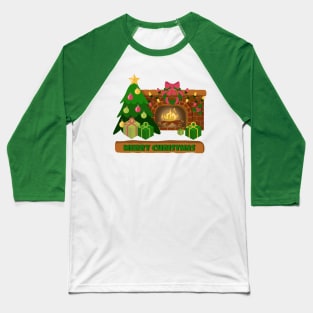 Cozy Christmas greeting near fireplace Baseball T-Shirt